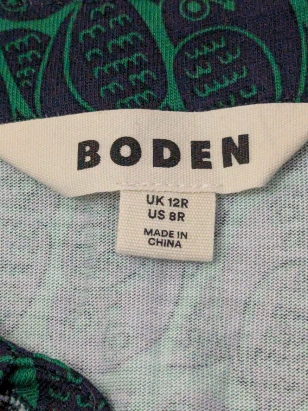 BODEN Laura Jersey Midi Shirt Dress Green Navy Owl Pattern Long Sleeve 8R NWOT - Picture 7 of 12